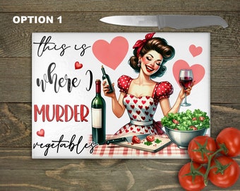 Funny Retro Pin-up Glass Chopping Board: Valentine Kitchen Decor