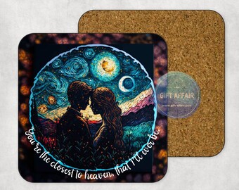 Romantic couple coasters set, art coasters, home and garden decor, letter box gift, 4 MDF coasters