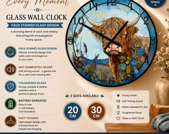Highland Cow Clock: Faux Stained Glass Farmhouse Decor
