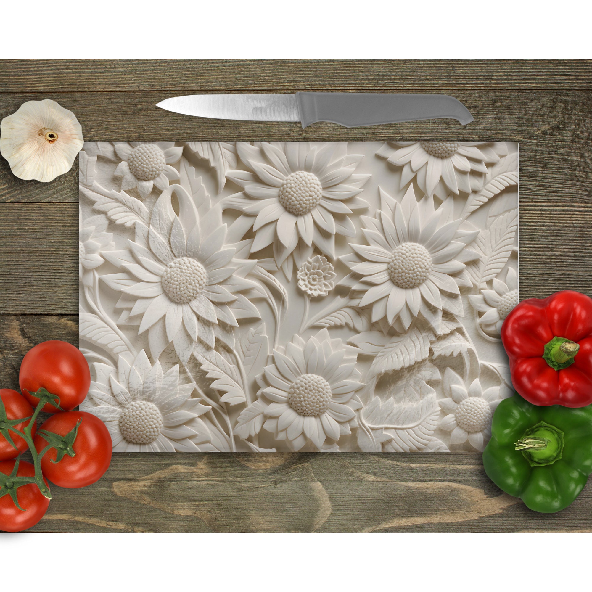 Gigantic KITCHEN BOARD & Induction Cooktop Cover Watercolor Flowers 