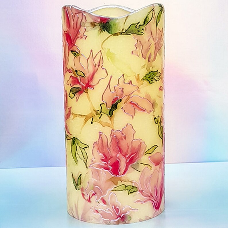 LED wax candle Flameless pillar candle Flower design Unique Etsy