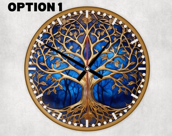 Tree of Life Glass Wall Clock: Faux Stained Glass Design
