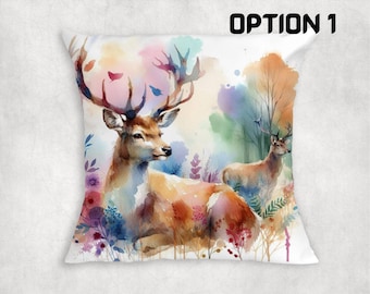 Majestic Stag Canvas Cushion Cover: Rustic Woodland Pillow