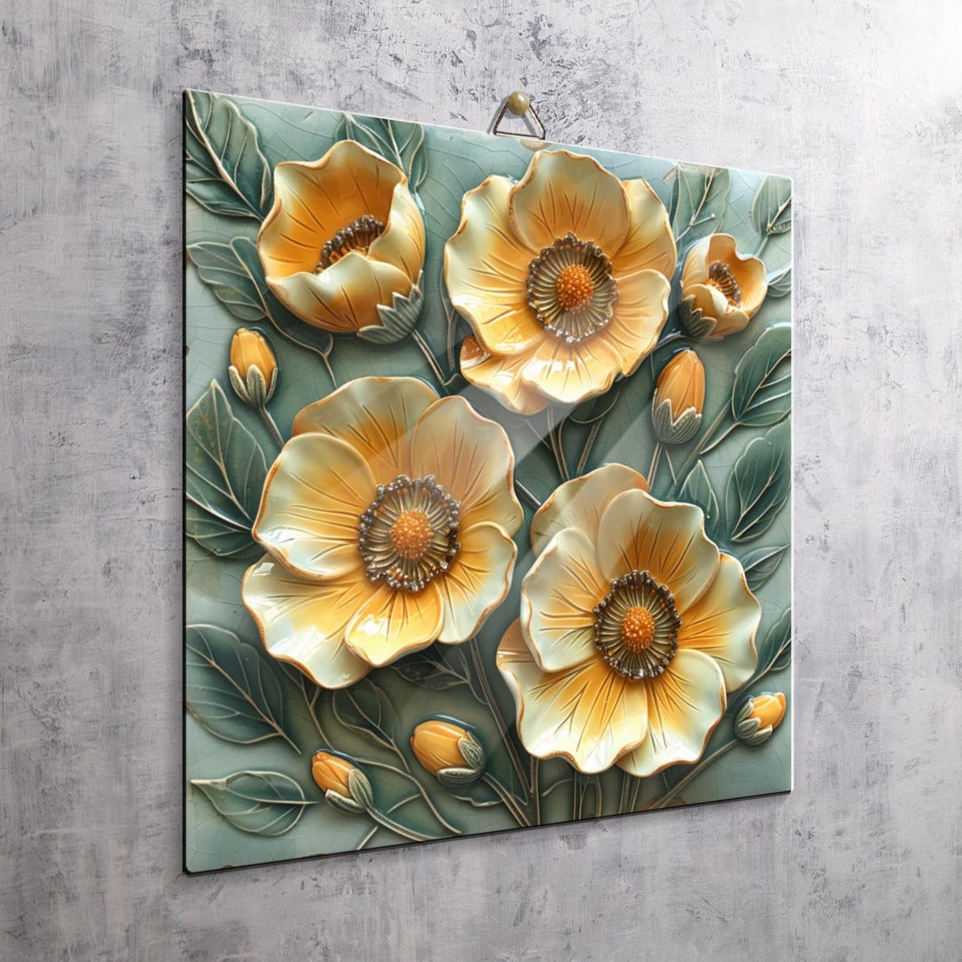California Poppy Art Tile, Vintage Floral Decor, Botanical Flower Gift ...