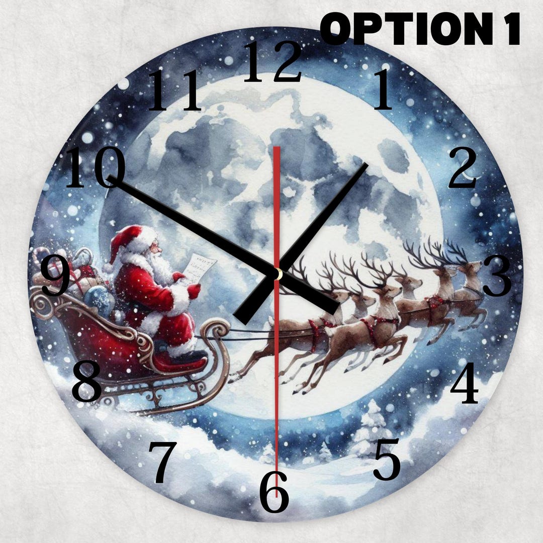 Santa Claus Glass Wall Clock With Silent Quartz Movement in Festive ...