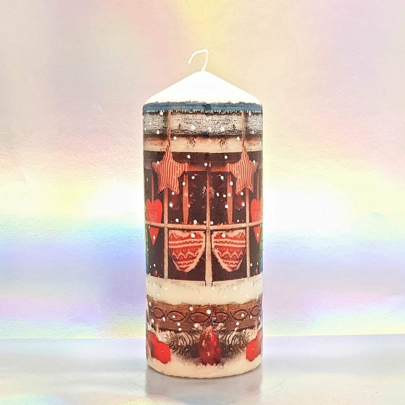 Christmas pillar candle Vintage festive home decor Christmas Etsy