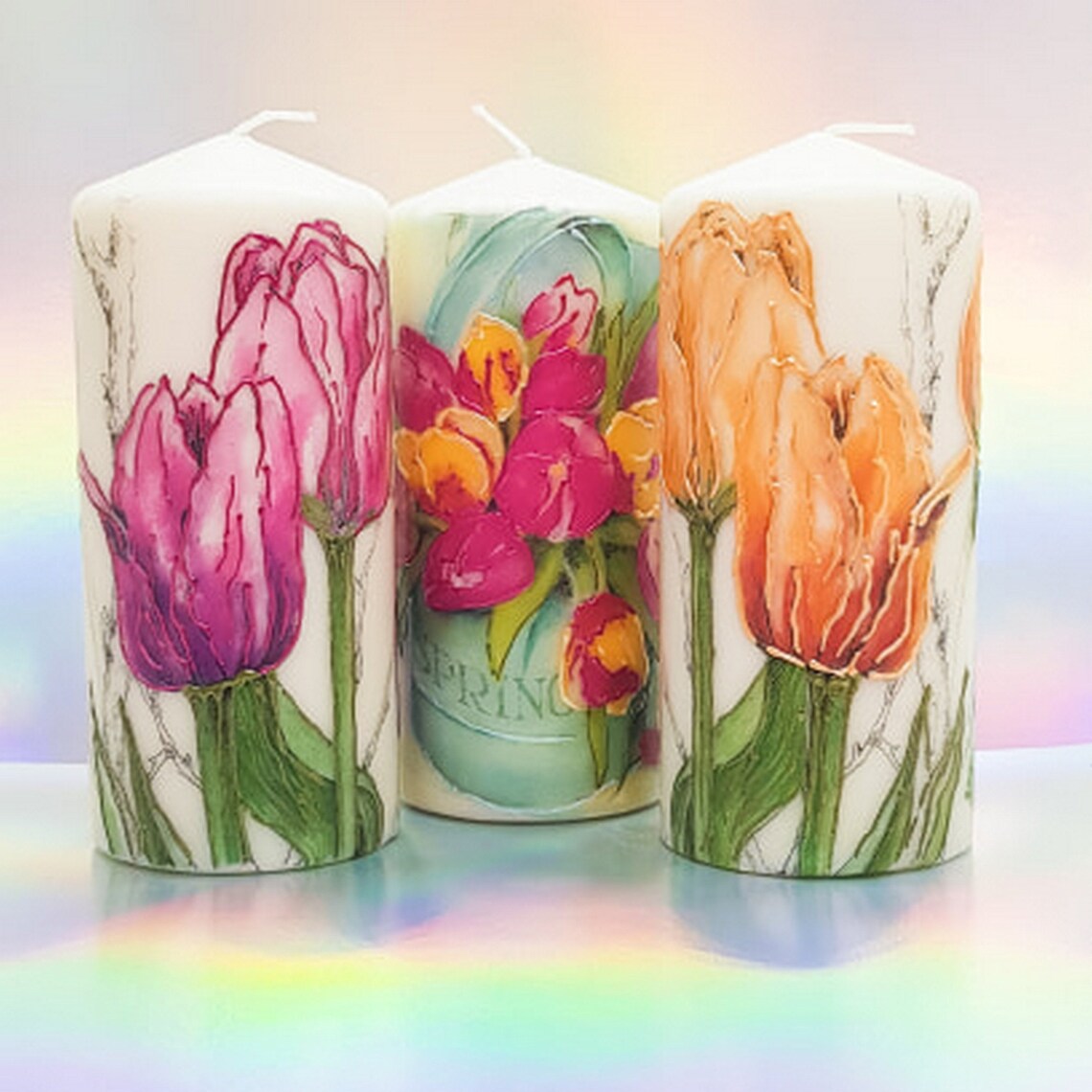 Decorative Pillar Candles Unique Floral Candles Perfect Etsy