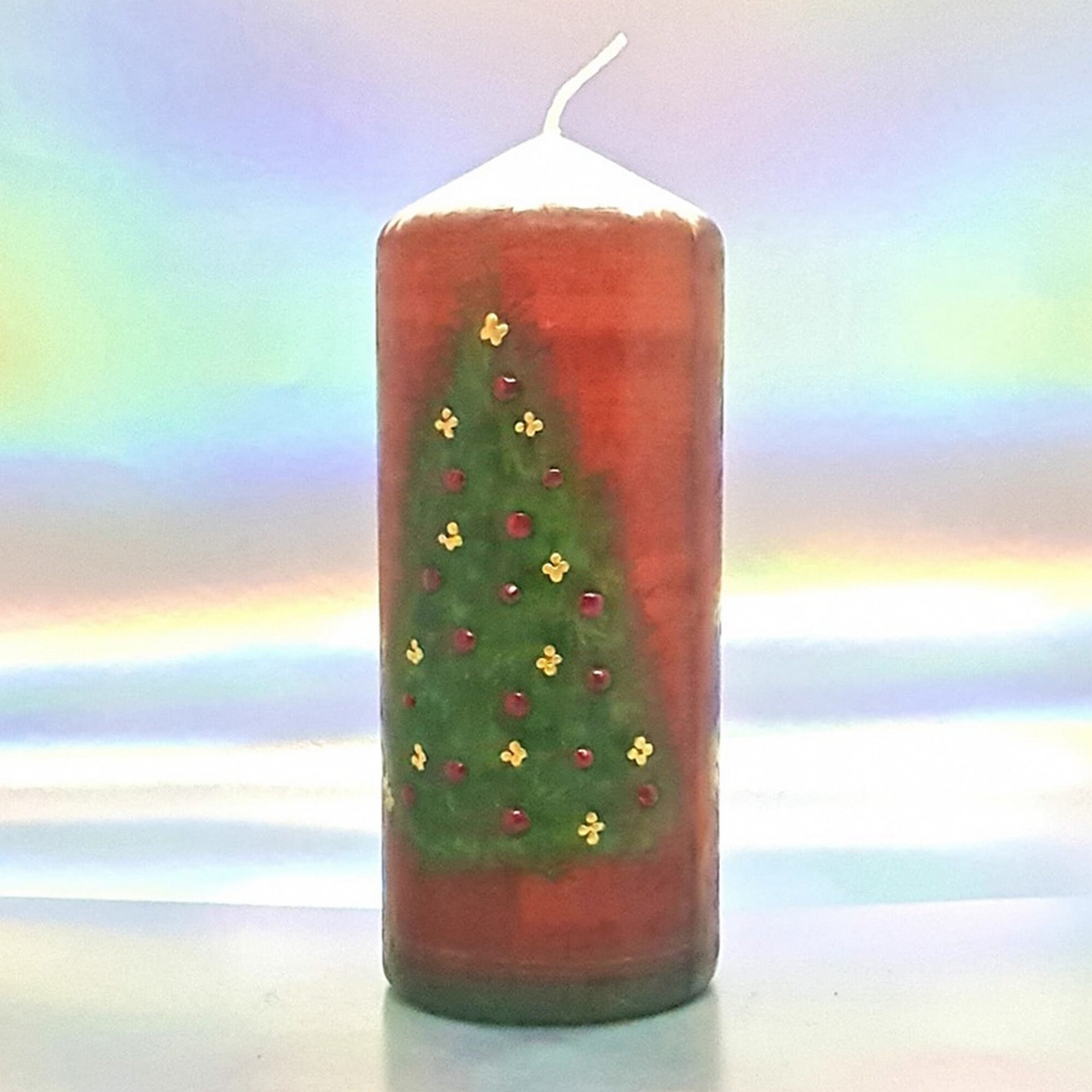 Christmas hand decorated pillar candle with 3D effect perfect Etsy