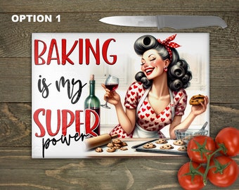 Vintage Pin-up Glass Chopping Board: Retro Kitchen Decor