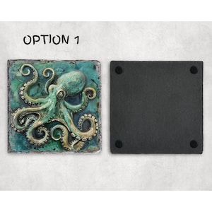 Vintage Tile Schiefer Oktopus Untersetzer, 3D Effekt Fliese Geschenk, Haus und Garten Dekor, Briefkasten Geschenk, Geburtstag, Einweihungsparty, 4 Muster