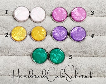 12 mm cabochon earrings pink, yellow, fuchsia, purple, green