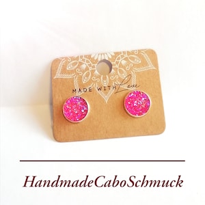 12 mm cabochon earrings druzy pink Edelstahl Stecker