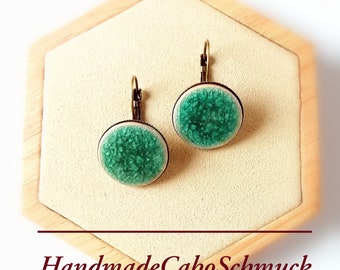 20 mm bronze earrings green, crackled, cracked