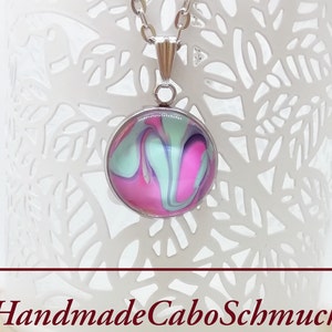 18mm Edelstahl Cabochon Kette, Kettenanhänger, Unikat hellblau rosa