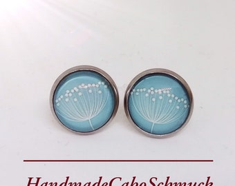 12mm Cabochon Ohrringe Pusteblume hellblau weiß