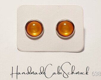 8 mm stainless steel cabochon earrings orange