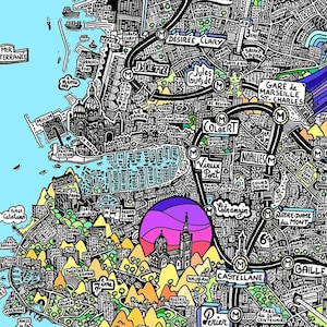 Affiche de Marseille - Cartographie Dessinée à la Main pour décoration murale - Map of Marseille