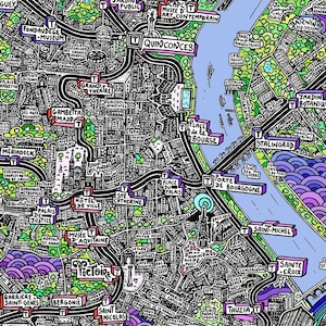 Plakat Bordeaux-ręcznie rysowana kartografia-dekoracja ścienna-mapa Bordeaux