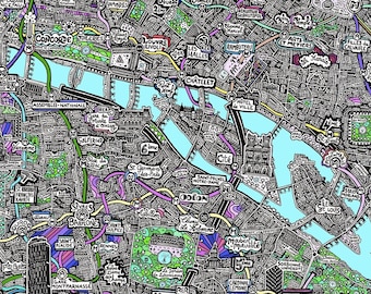 Large Format Paris Poster - Hand Drawn Cartography - Map of Paris