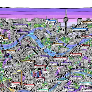 Affiche de Berlin - Cartographie Dessinée à la main pour décoration murale - Map of Berlin