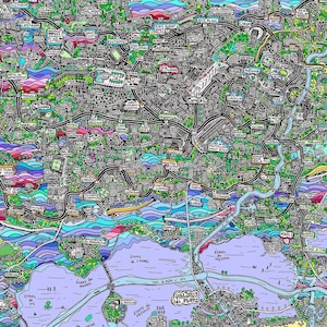 Affiche de Montpellier et ses environs - Cartographie Dessinée à la main pour décoration murale - map of Montpellier