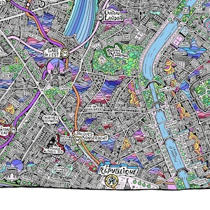 Póster del Décimo Distrito de París - Mapa dibujado a mano para decoración de pared - Mapa del Décimo Distrito de París