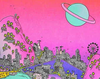 SAGITTARIUS - DISTRICT - Affiche Risographie Astrologie - Signe SAGITTAIRE