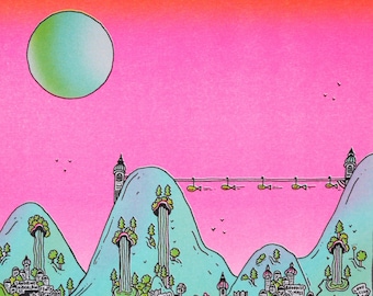 PISCES - DISTRICT - Affiche Risographie Astrologie - Signe POISSON