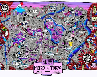 Cartel de Tokio - Cartografía dibujada a mano para decoración de paredes - Mapa de Tokio