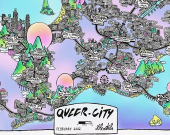 QUEER CITY - Hand Drawn LGBTQI+ Cartography Poster for Wall Decor