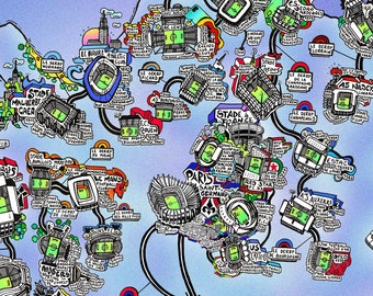 The Map of the Stades de France - The Derbys of French Football - Handmade Cartography Poster