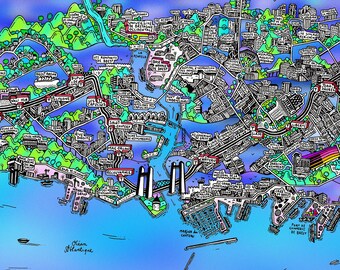 Poster of BREST - Map of BREST - Hand drawn cartography for wall decoration representing Brest and its surroundings