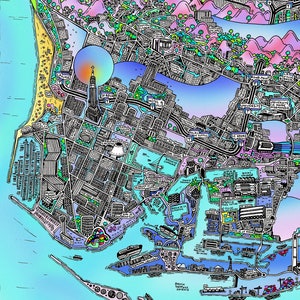 Affiche Le Havre - Map of Le Havre - Cartographie Dessinée à la main pour décoration murale représentant la ville du Havre