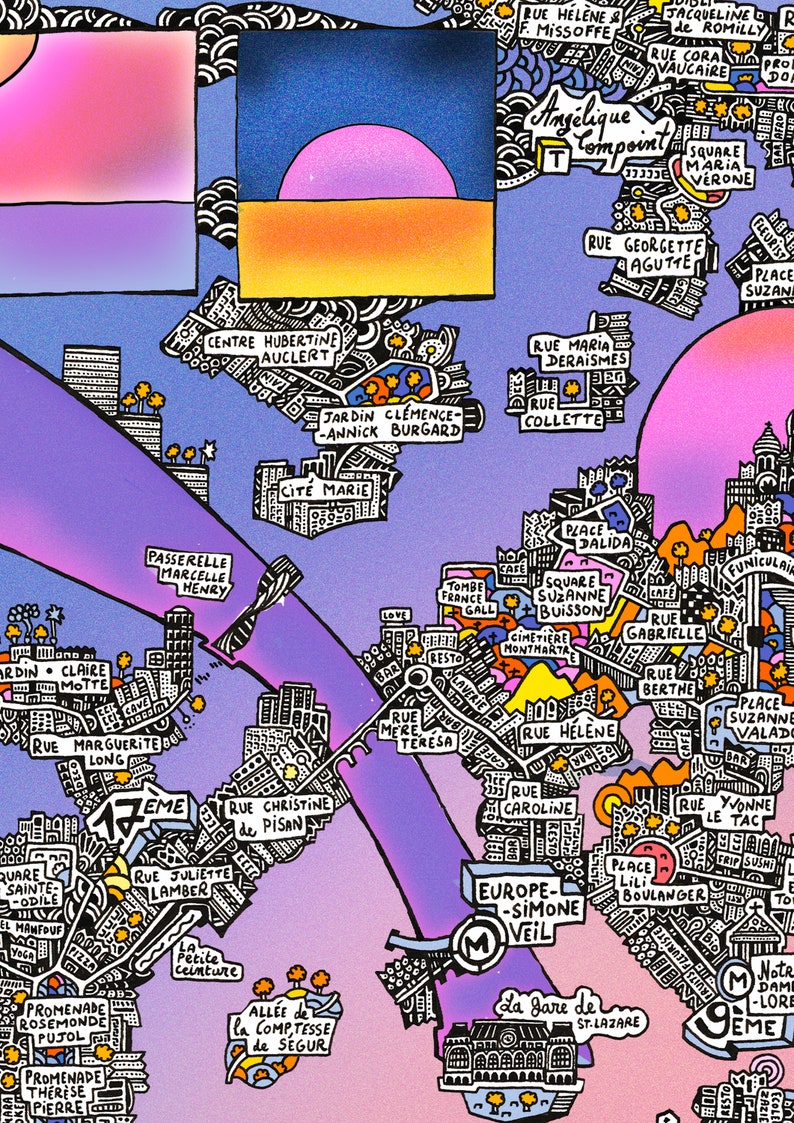 Le Paris Féminin  Affiche Féministe  Cartographie dessinée à image 3