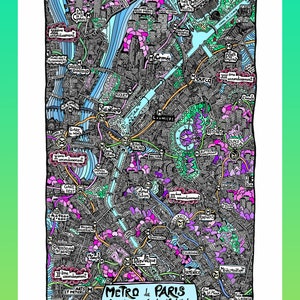 Métro de Paris Canal - Affiche Cartographie Dessinée à la main pour décoration murale