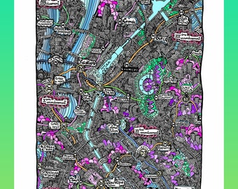 Métro de Paris Canal - Affiche Cartographie Dessinée à la main pour décoration murale