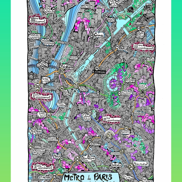 Paris Canal Metro - Hand-drawn Mapping Poster for Wall Decoration