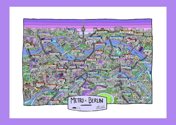 Affiche de Berlin - Cartographie Dessinée à la main pour décoration murale - Map of Berlin