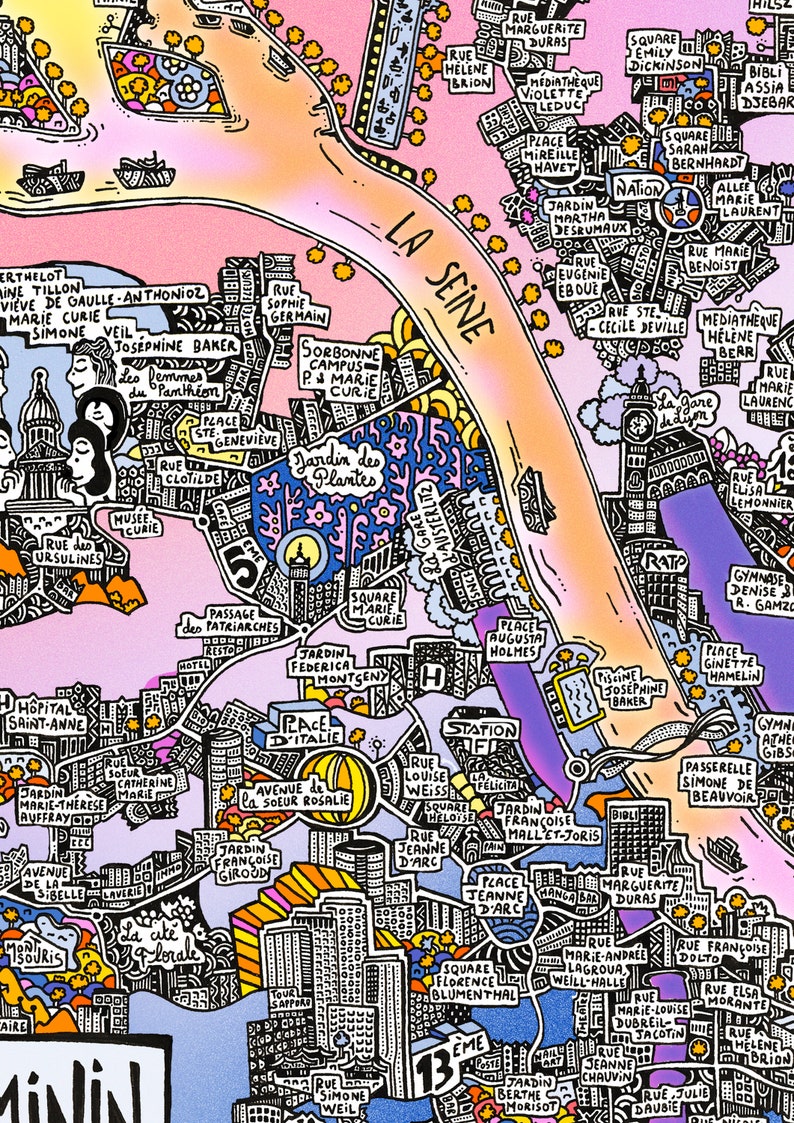 Le Paris Féminin  Affiche Féministe  Cartographie dessinée à image 4