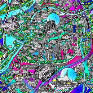 Affiche de METZ - Cartographie dessinée à la main pour décoration murale - Map of Metz