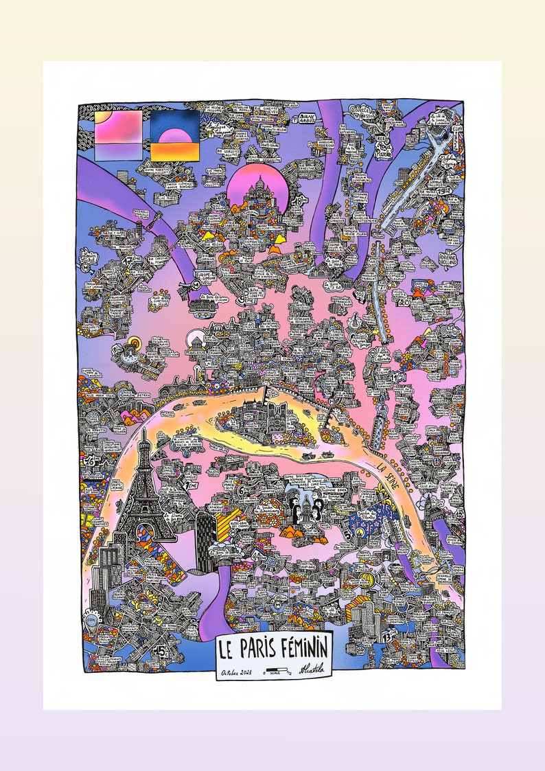 Le Paris Féminin  Affiche Féministe  Cartographie dessinée à image 2