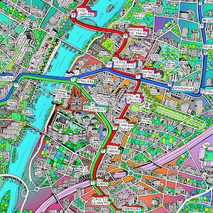 Affiche de ANGERS - Cartographie dessinée à la main pour décoration murale - Map of Angers