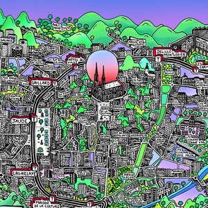 Affiche de Clermont-Ferrand - Cartographie dessinée à la main pour décoration murale - Map of Clermont-Ferrand