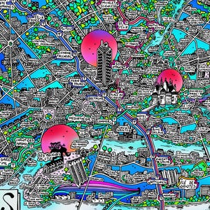 Affiche de NANTES - Cartographie dessinée à la main pour décoration murale - Map of Nantes
