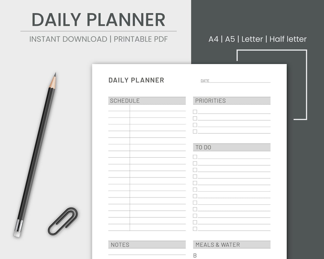 Minimalist Daily Planner Printable Daily to Do List for Work - Etsy