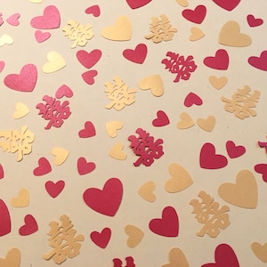 Eco-Friendly Chinese Wedding Double Happiness Hearts Gold and Red Metallic Paper Confetti Party Decoration, 108 pieces