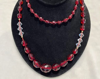 Stunning Bakelite and Cut Crystal Beaded Necklace