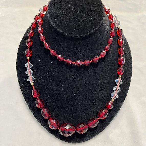 Stunning Bakelite and Cut Crystal Beaded Necklace - image 1