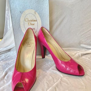 Vintage Dior Pink Leather Peep Toe Pumps