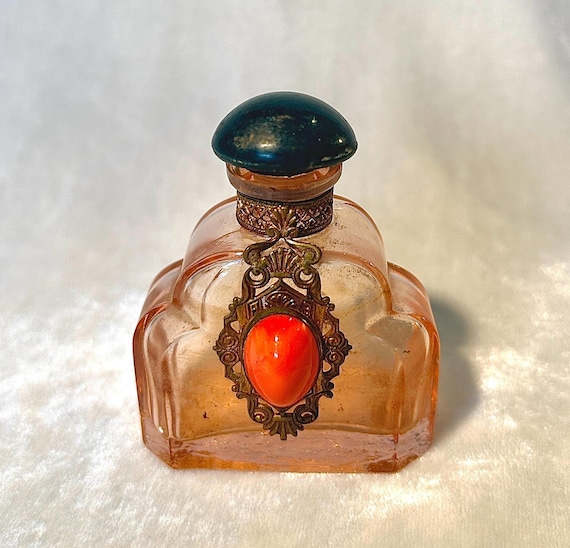 Vintage 1920's Peach Glass and Stone Perfume Bottle Australia
